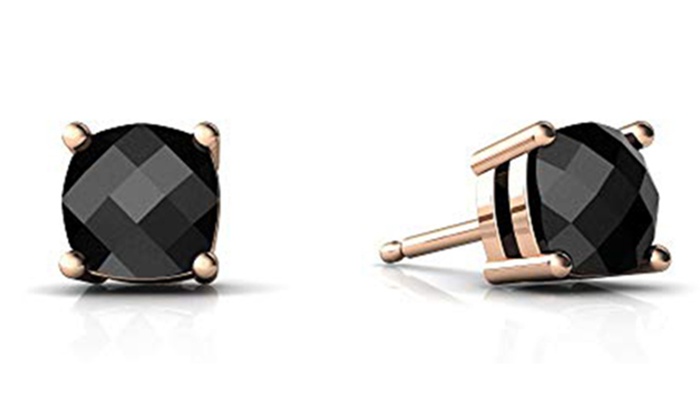 Bonjour Jewelers 14k Rose Gold Black Onyx 5mm Cushion Checkerboard Stud Earrings