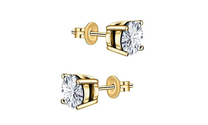 Bonjour Jewelers 14k Yellow Gold Plated 925 Silver 6 MM Round Moissanite Stud Earrings