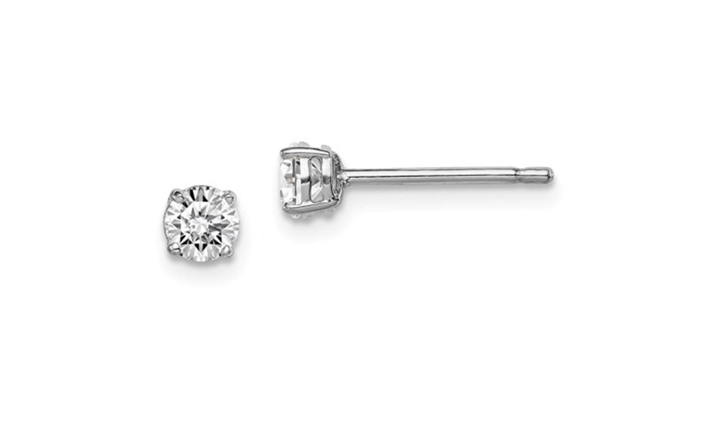 Bonjour Jewelers Sterling Silver 4 MM Round White Cubic Zirconia Stud Earrings