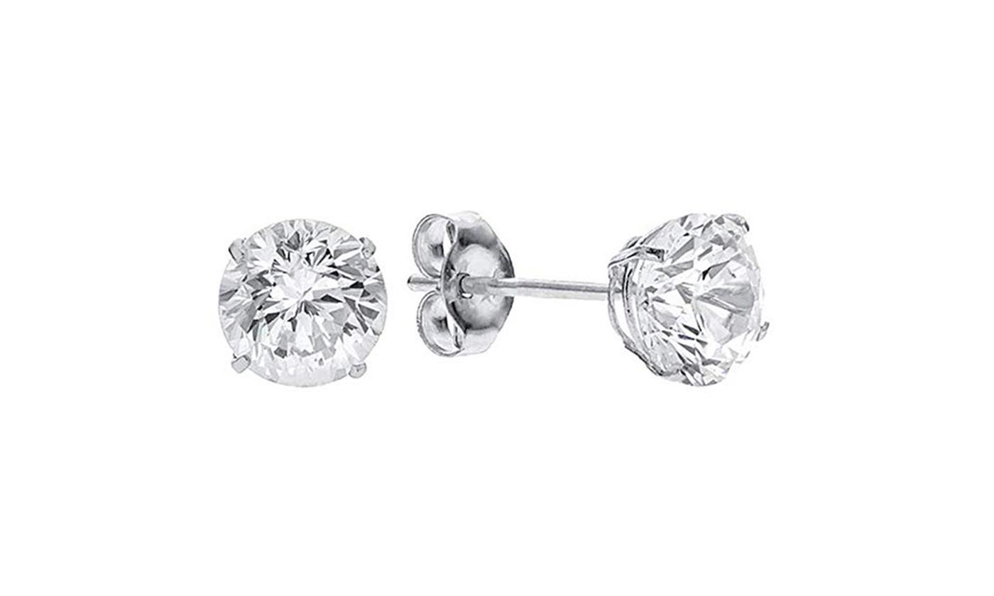 Bonjour Jewelers 14k White Gold 5 mm Round Cubic Zirconia Stud Earrings