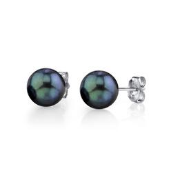 Bonjour Jewelers 14k White Gold Round 8-8.5mm Black Freshwater Cultured Pearl Stud Earrings