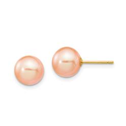 Bonjour Jewelers 14k Yellow Gold Round 9mm pink Freshwater Cultured Pearl Stud Earrings