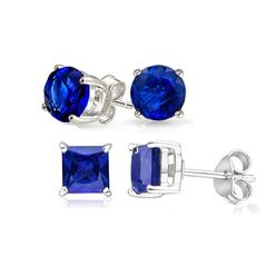 Bonjour Jewelers Genuine Gemstone Sapphire Stud Earrings (2 Pairs)