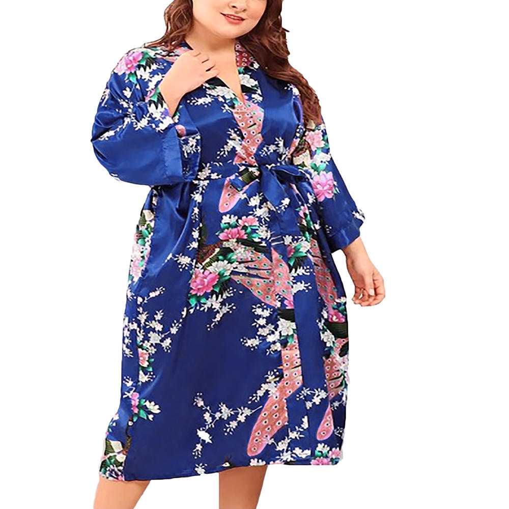 FEDEY Floral Satin Womens Plus Size Robes, Lightweight Sleepwear, Sizes 20-38, Knee Length