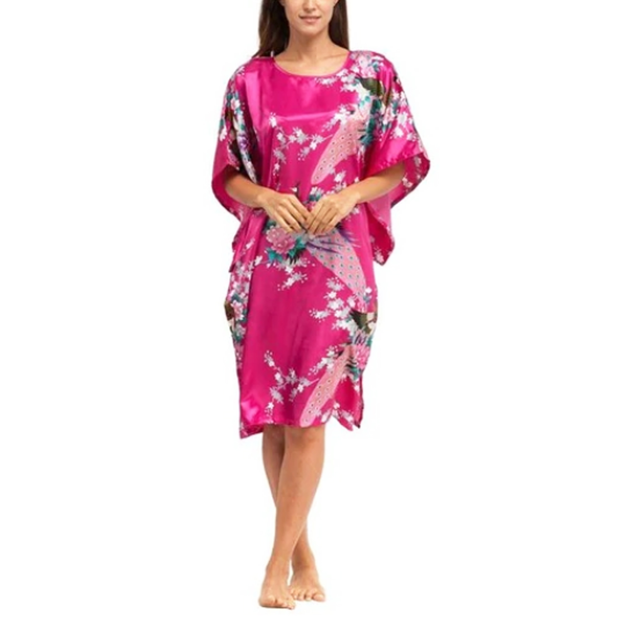 Gifts Are Blue Womens Satin Nightgown, Floral Print Kaftan Sleepwear, Fits up to 16/18