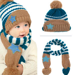 Gifts Are Blue Little Kids Knitted Winter Beanie Hat and Scarf Set, 6 Months to Toddlers