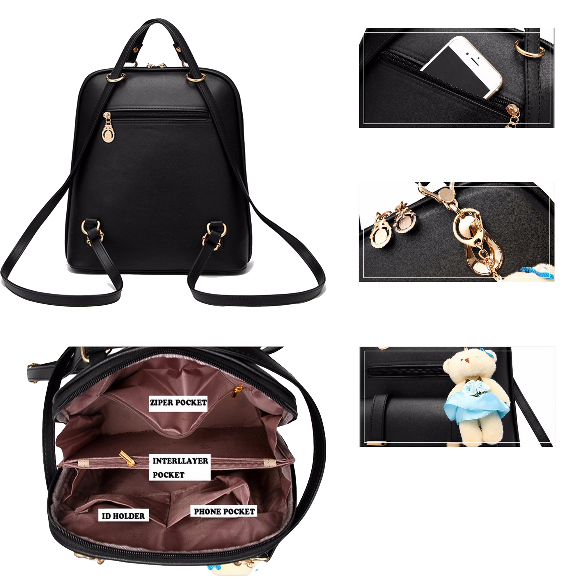 Gifts Are Blue Classic Fashion Backpacks with Teddy Bear Charm