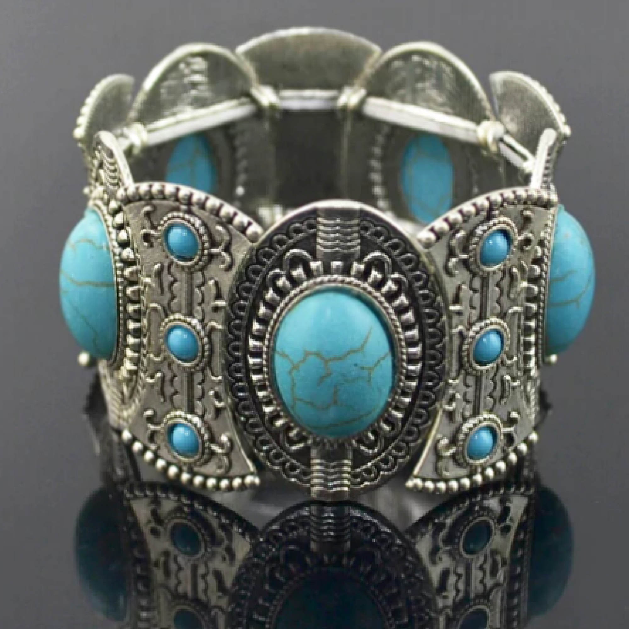 Gifts Are Blue Women's Vintage Boho Turquoise Cuff Stretch Bracelet, Ethnic Fashion Jewelry