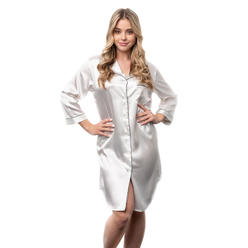 BluChi Modern Womens Nightshirt with Front Pocket, Satin Sleep Shirt, Long w 3/4 Sleeve, XS-4XL
