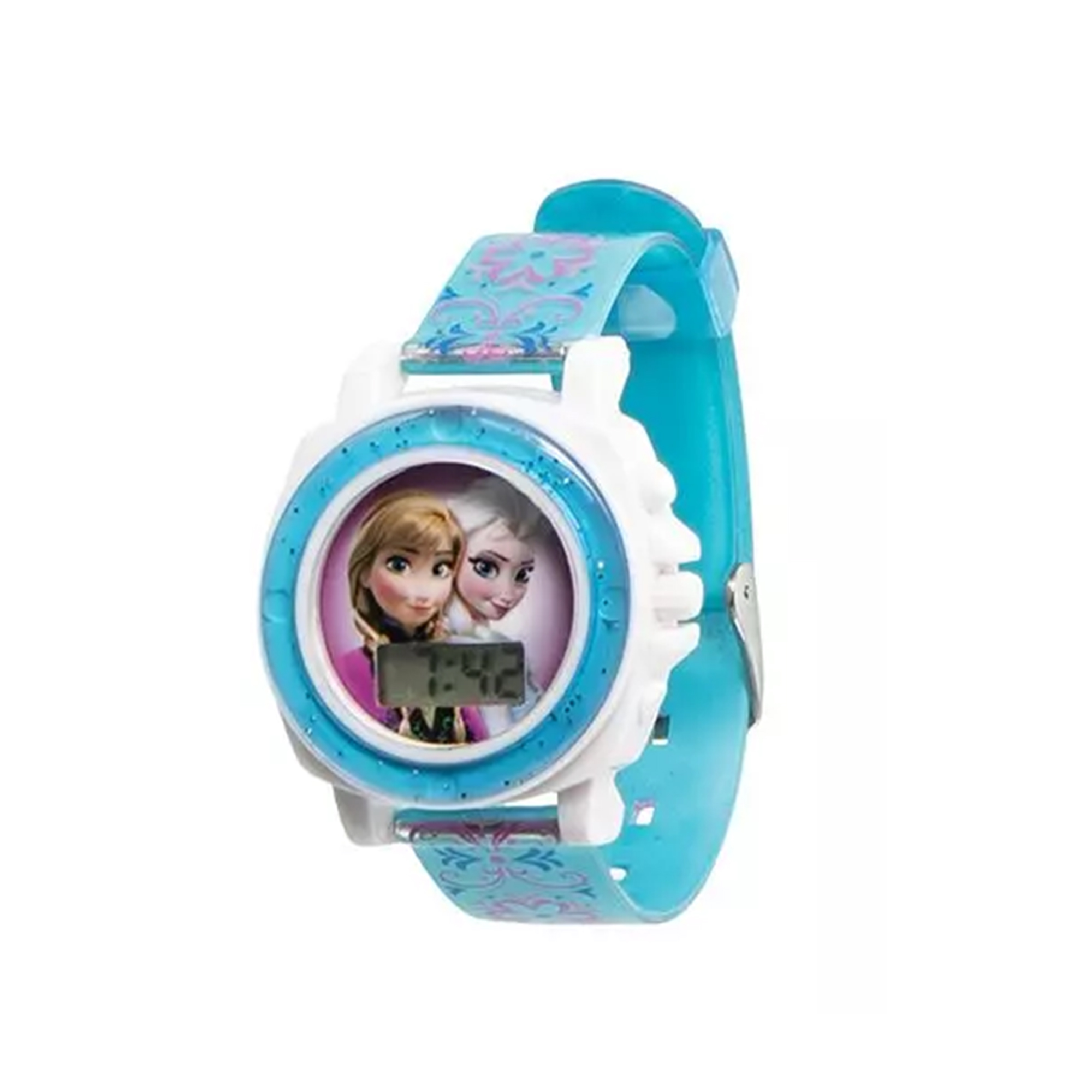 Disney Frozen II LCD Watch in Colorful Gift Case, White/Blue, Silicone Band, Plays Let It Go, Ages 3-6