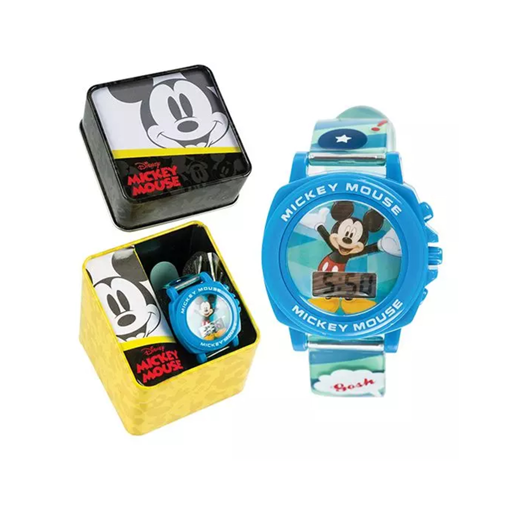 Disney Mickey Mouse LCD Watch in Colorful Gift Case, Blue, Silicone Band, Ages 3-6