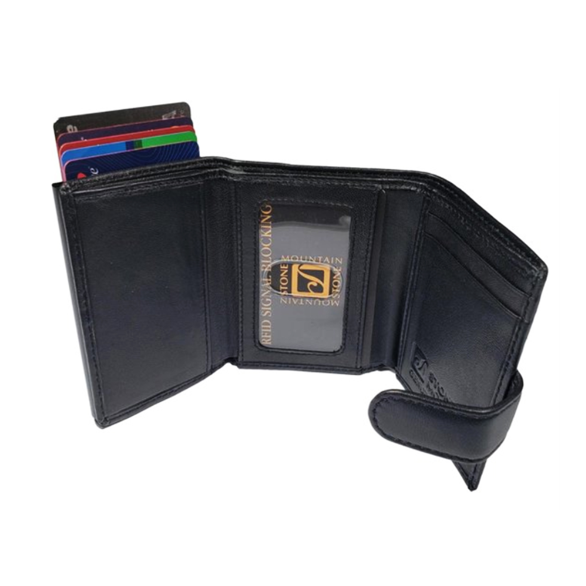 Stone Mountain Genuine Leather Pop Up Slim RFID Wallet, Black