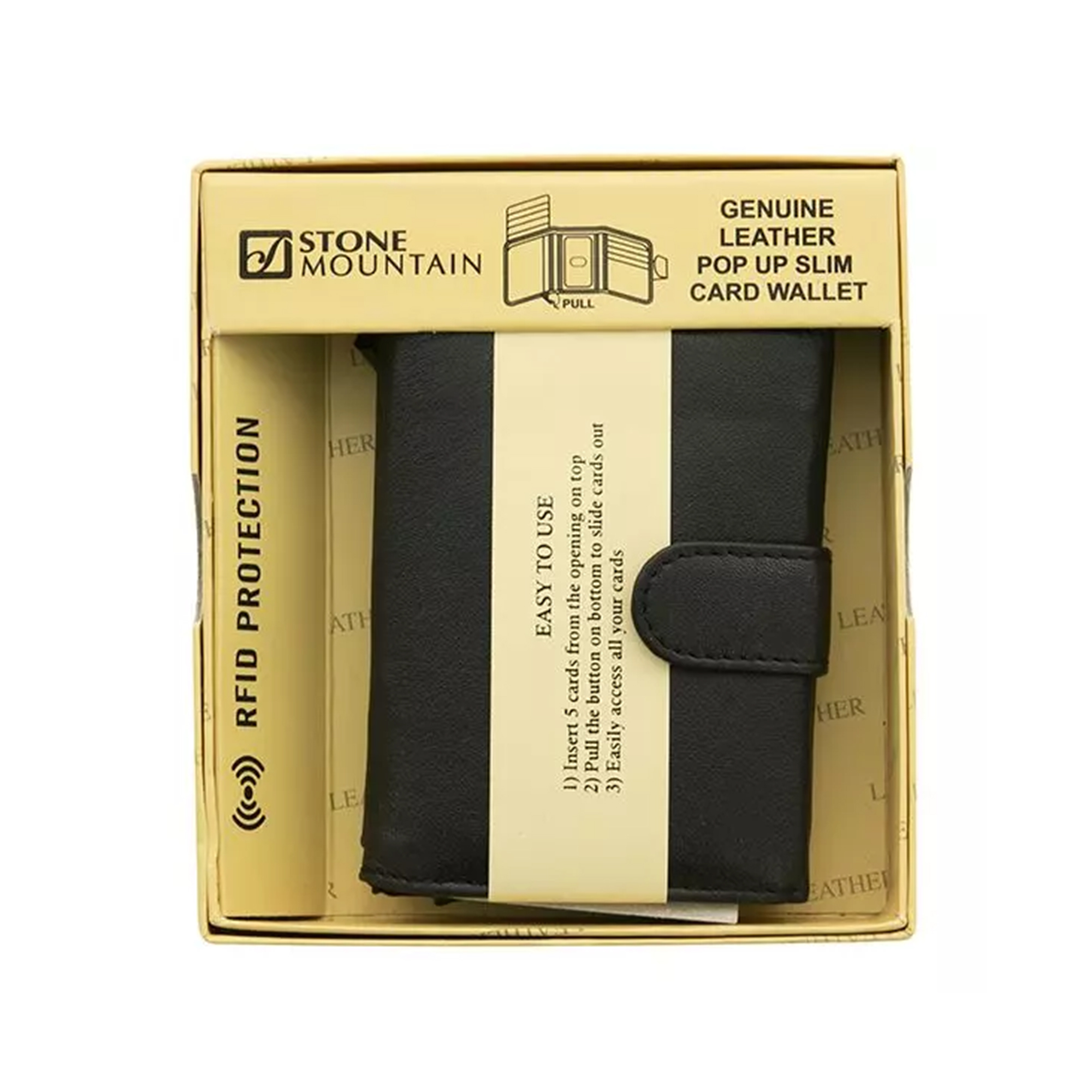Stone Mountain Genuine Leather Pop Up Slim RFID Wallet, Black