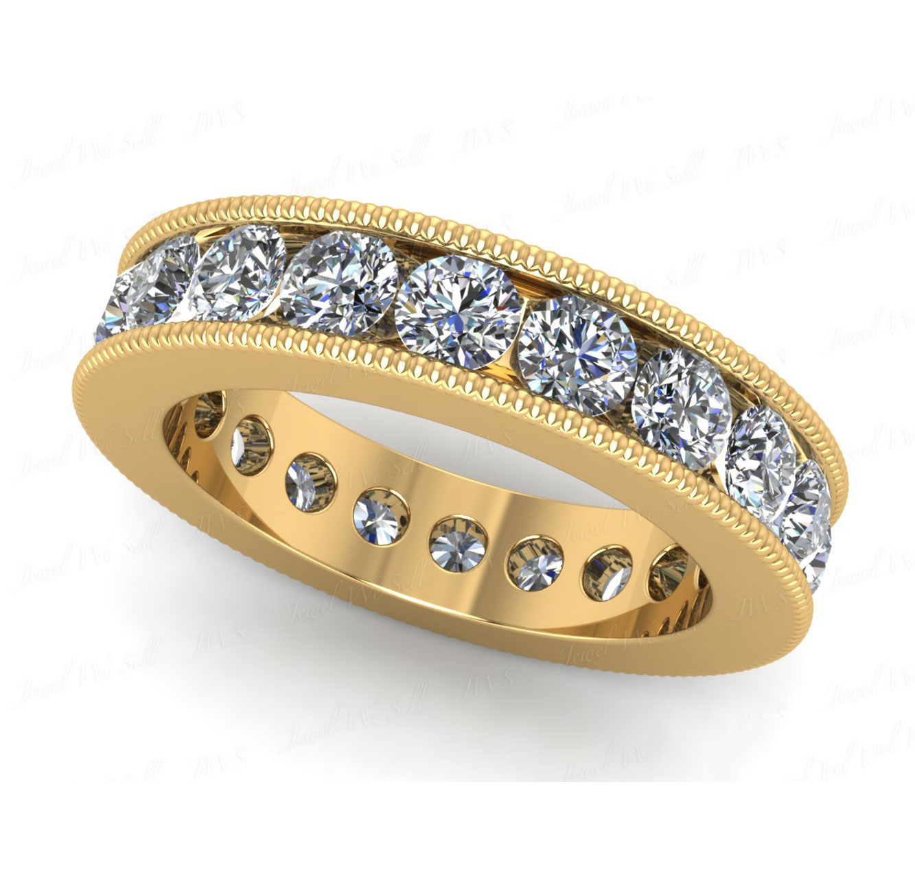 Jewel We Sell Natural 3.00Ct Round Cut Diamond Channel Set Milgrain Ladies Anniversary Wedding Eternity Band Ring Solid 10k Yellow Gold G-H I1