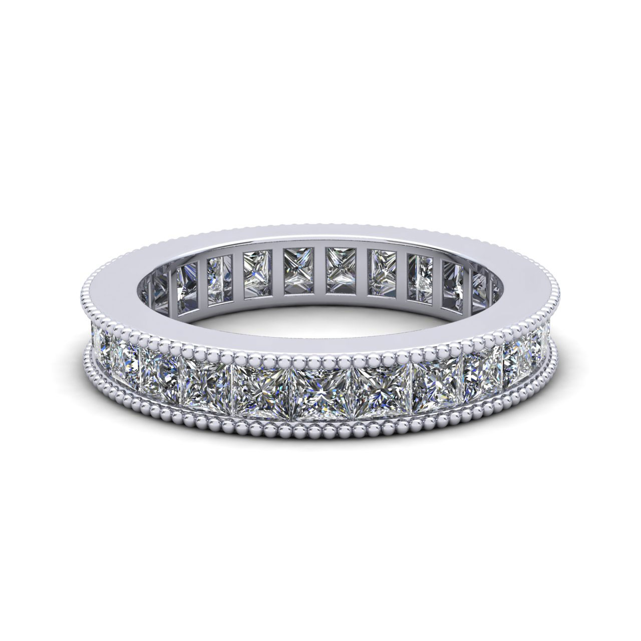 Jewel We Sell Natural 3.75Ct Princess Diamond Channel Set Milgrain Ladies Anniversary Wedding Eternity Band Ring Solid 18k White Gold G SI1