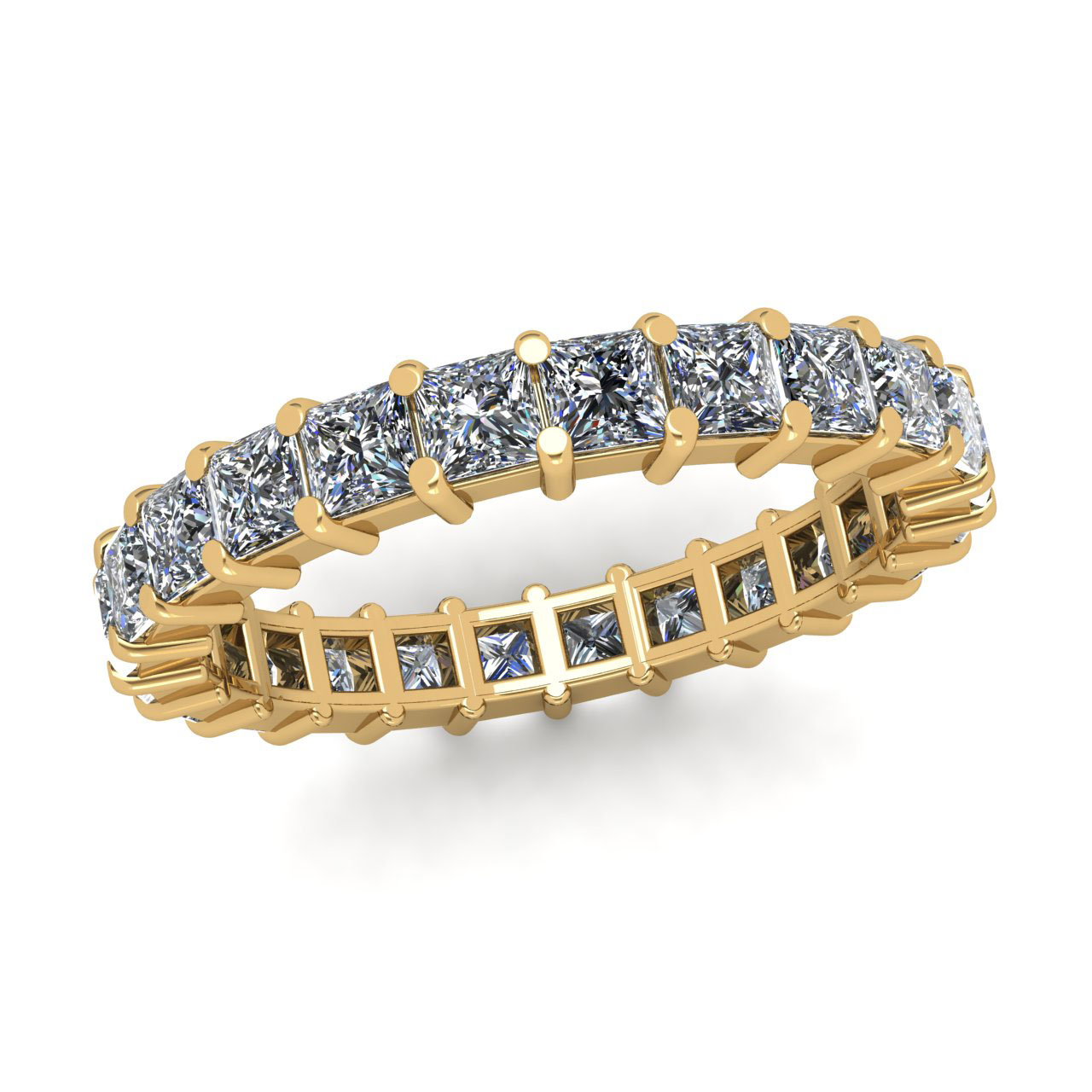 Jewel We Sell Natural 2.70Ct Princess Diamond Shared Prong Ladies Anniversary Wedding Eternity Band Ring Solid 10k Yellow Gold I SI2