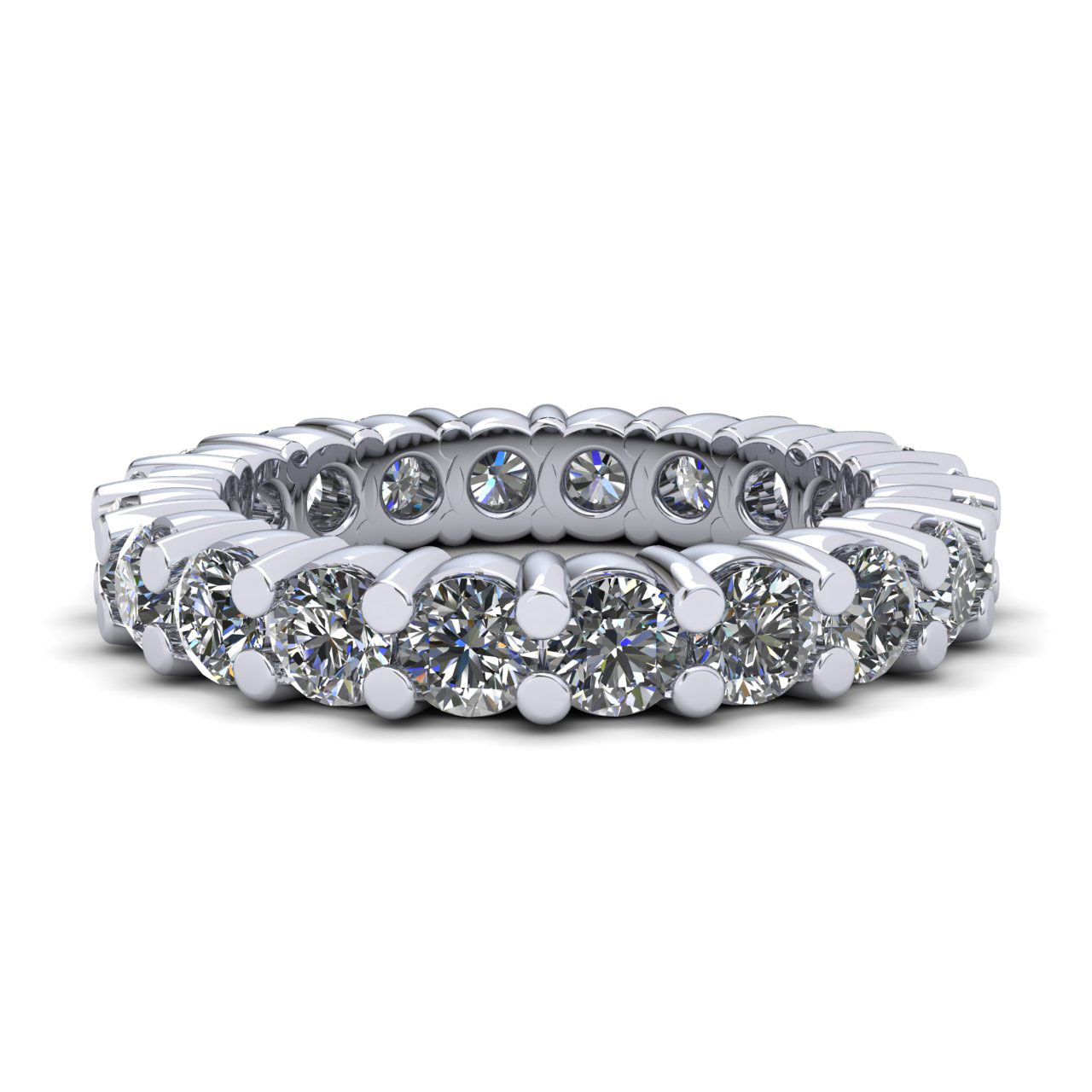 Jewel We Sell Natural 3.00Ct Round Diamond Classic Shared Prong Ladies Anniversary Wedding Eternity Band Ring Solid 18k White Gold F VS2