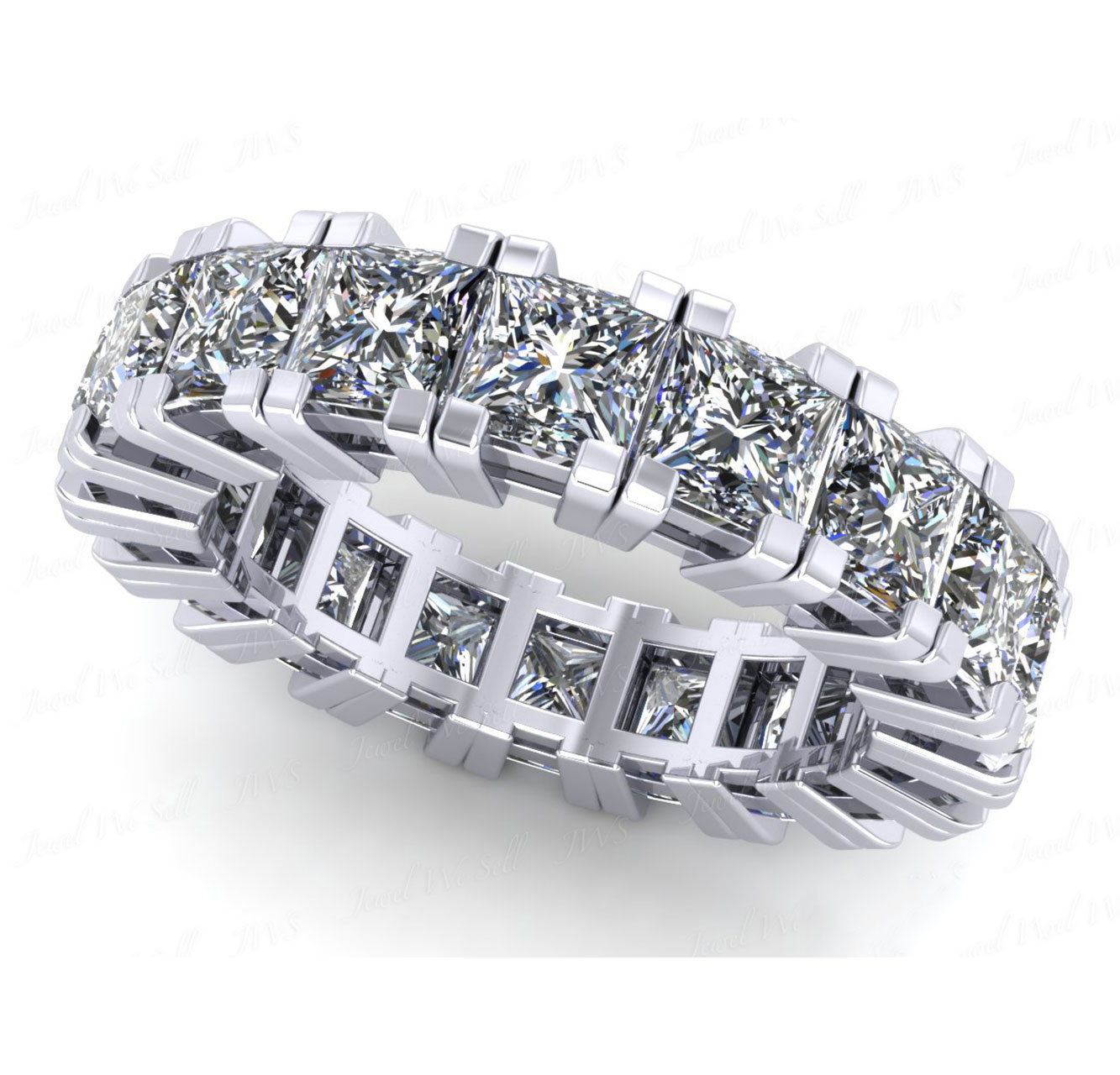 Jewel We Sell Natural 4.80Ct Princess Cut Diamond Gallery Ladies Anniversary Wedding Eternity Band Ring Solid 18k White Gold H SI2