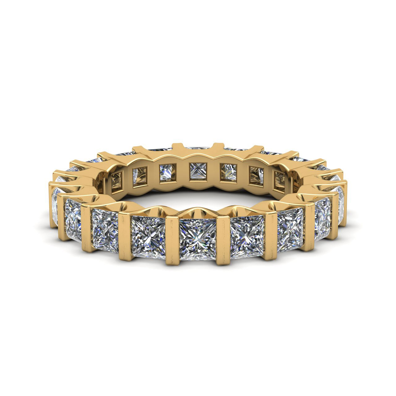 Jewel We Sell Natural 3.35Ct Princess Diamond U-Bar Setting Ladies Anniversary Wedding Eternity Band Ring Solid 14k Yellow Gold I SI2