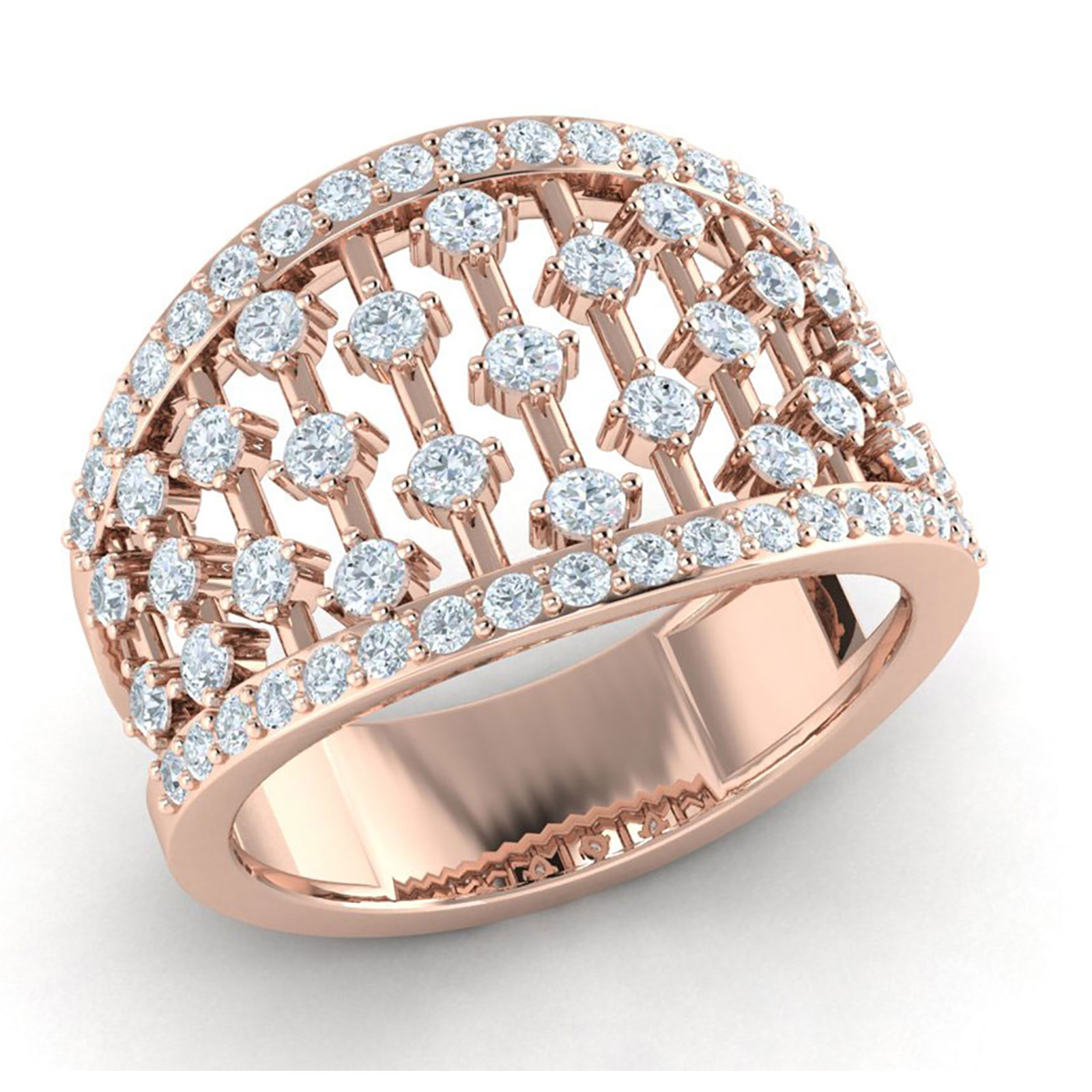 Jewel We Sell Genuine 1ct Round Cut Diamond Women's Wide MultiRow Fancy Bridal Ring Anniversary 14K Rose Gold