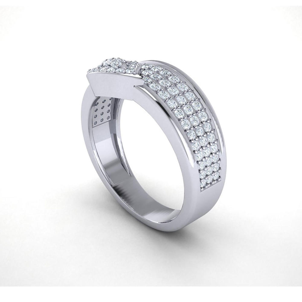 Jewel We Sell Genuine 0.5ctw Round Cut Diamond 3Row Ladies Fancy Anniversary Band Bridal Ring 14K White Gold