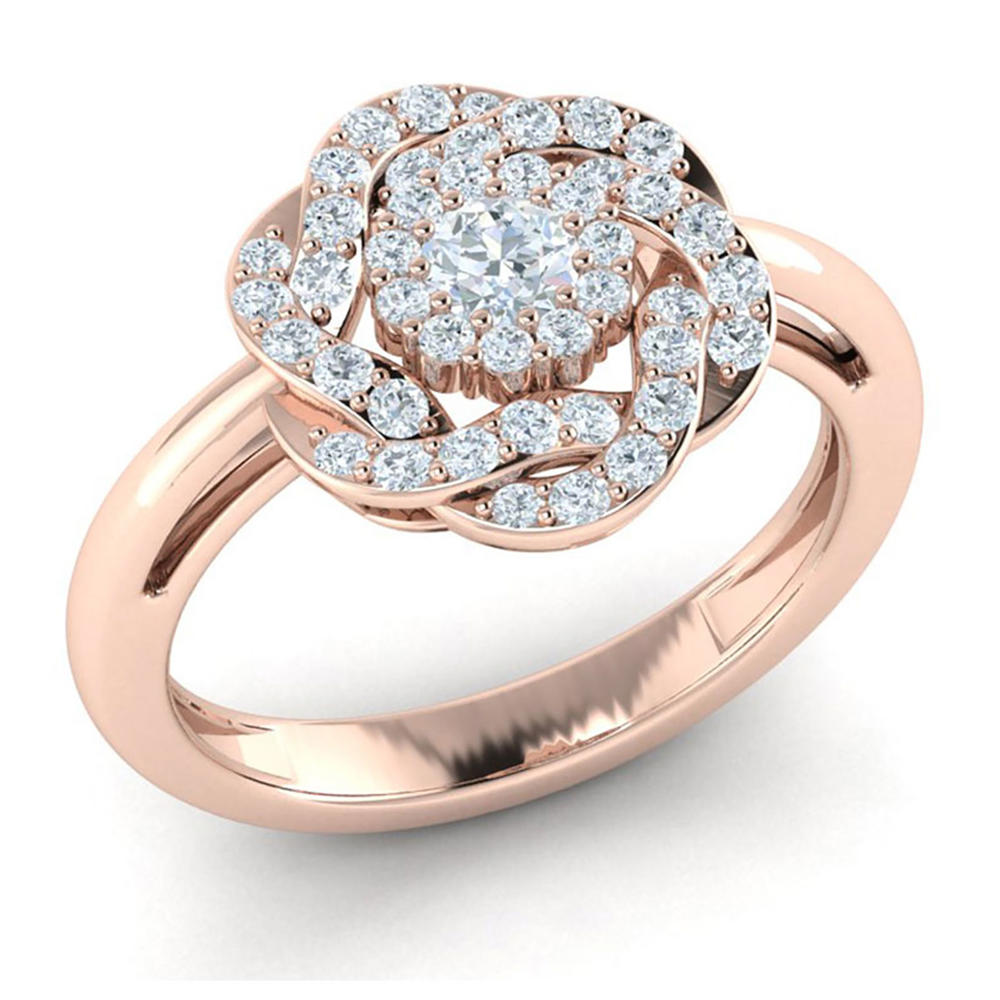 Jewel We Sell 1ct Round Cut Not Enhanced Diamond Modern Cluster Bridal Fancy Ring Anniversary 18K Rose Gold