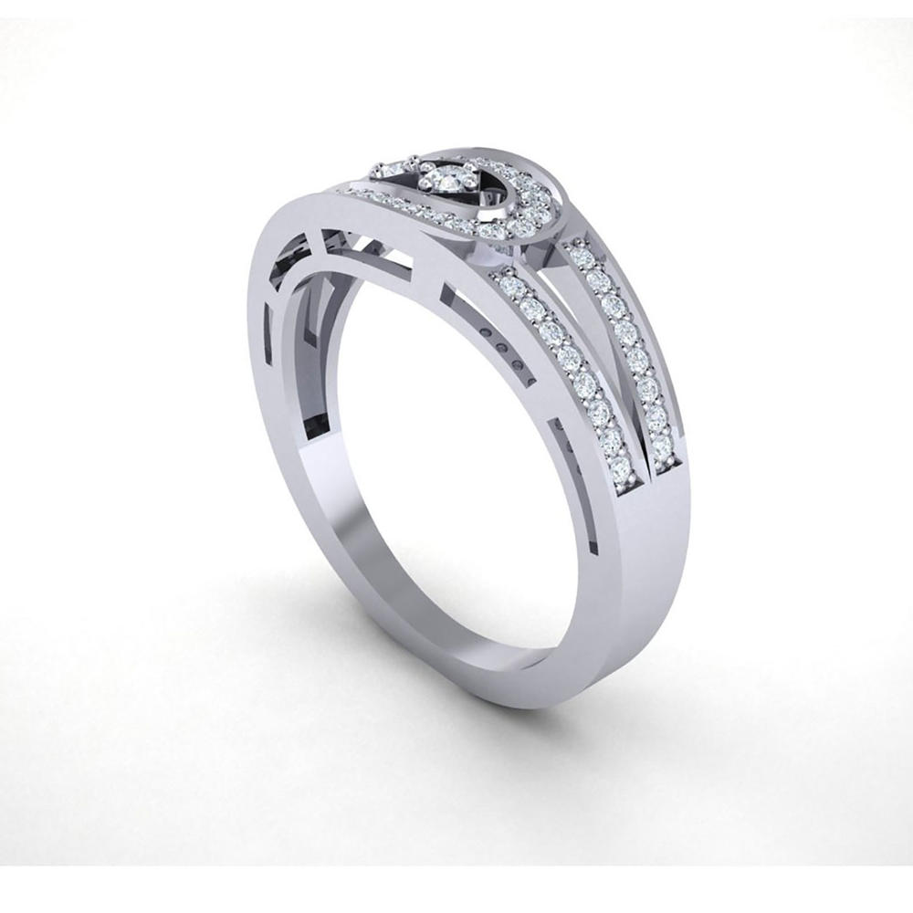 Jewel We Sell Genuine 0.5ctw Round Cut Diamond Women's Stylized Wedding Band Ring Bridal Anniversary 14K White Gold