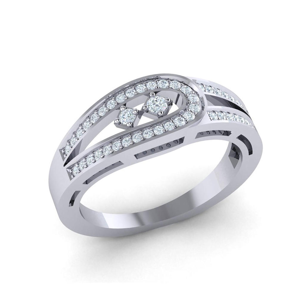 Jewel We Sell Genuine 0.5ctw Round Cut Diamond Women's Stylized Wedding Band Ring Bridal Anniversary 14K White Gold
