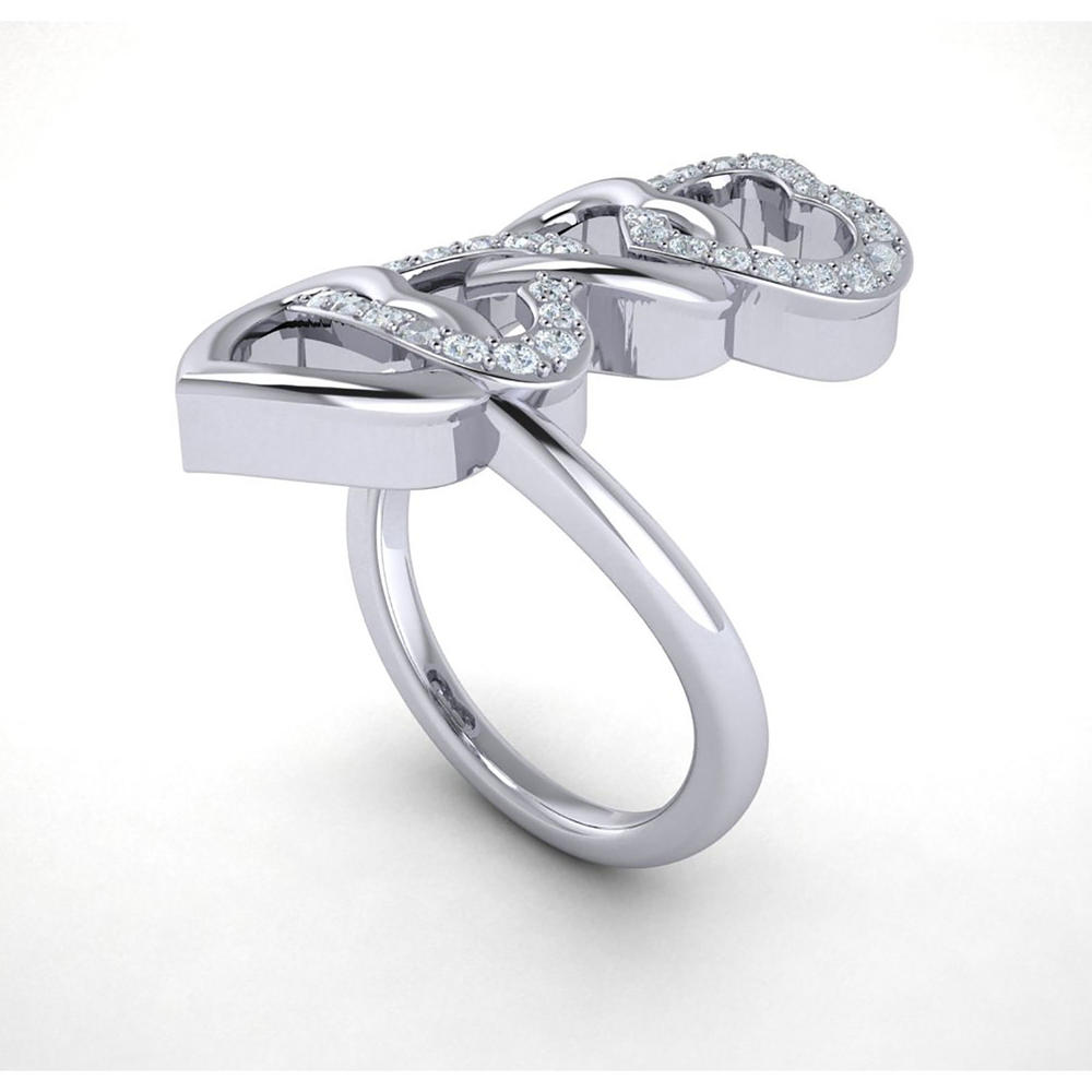 Jewel We Sell 0.5carat Round Cut Diamond Intertwined Interlinked Hearts Fancy Ring Bridal Anniversary Band 10K White Gold JK I1