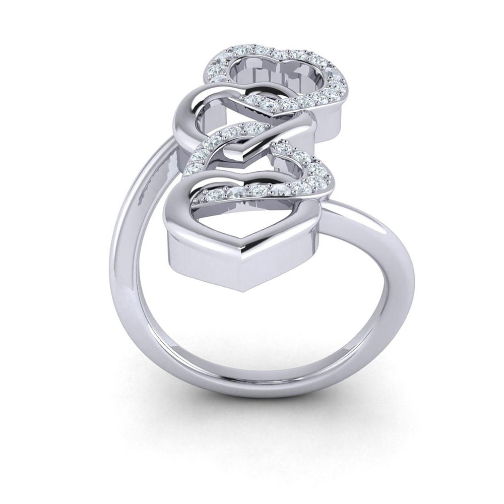 Jewel We Sell 0.5carat Round Cut Diamond Intertwined Interlinked Hearts Fancy Ring Bridal Anniversary Band 10K White Gold JK I1