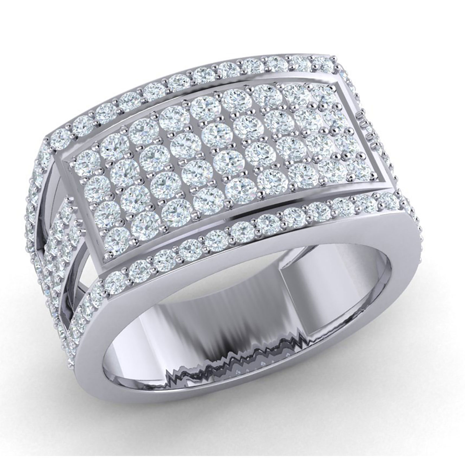 Jewel We Sell 2ctw Round Cut Diamond Cluster Wide Fancy Men's Wedding Band Anniversary Ring 10K White Gold GH SI1