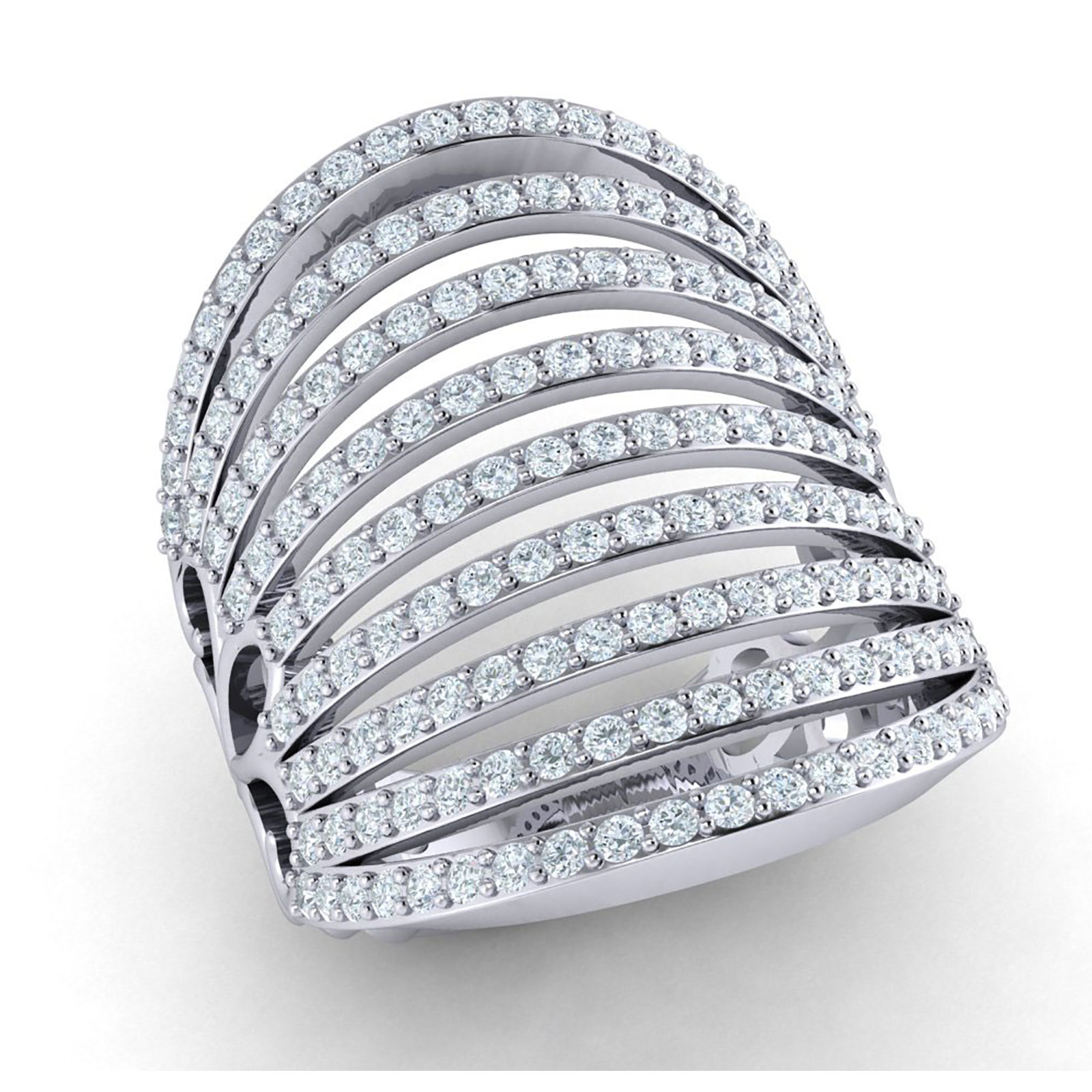 Jewel We Sell Genuine 3ctw Round Cut Diamond Wide MultiRow Fancy Right Hand Ring Bridal Anniversary 14K White Gold