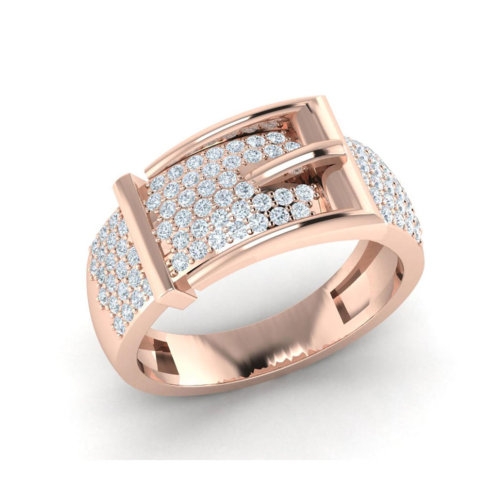 Jewel We Sell 1ct Round Cut Not Enhanced Diamond Fancy Unisex Wedding Belt Ring Solid Anniversary Band 18K Rose Gold