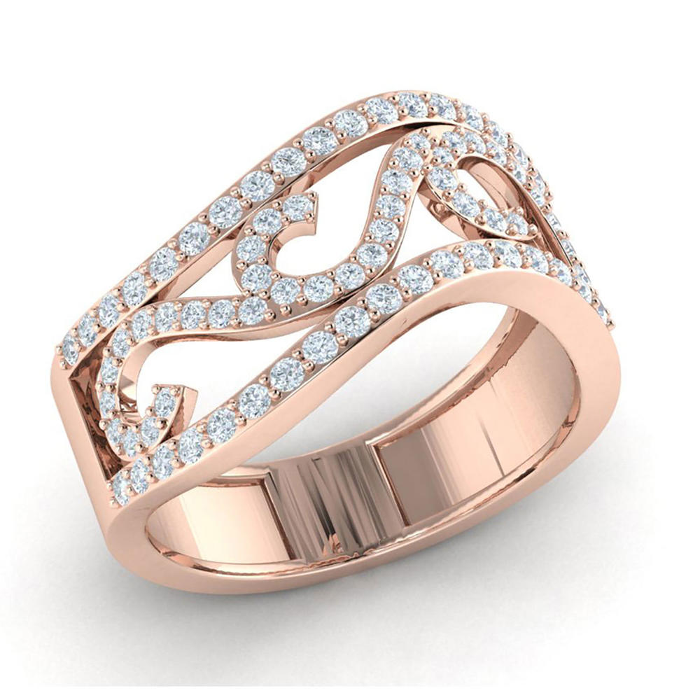 Jewel We Sell 0.5ctw Round Cut Diamond Fancy Bridal Wave Engagement Ring Solid Anniversary Band 14K Rose Gold FG VS