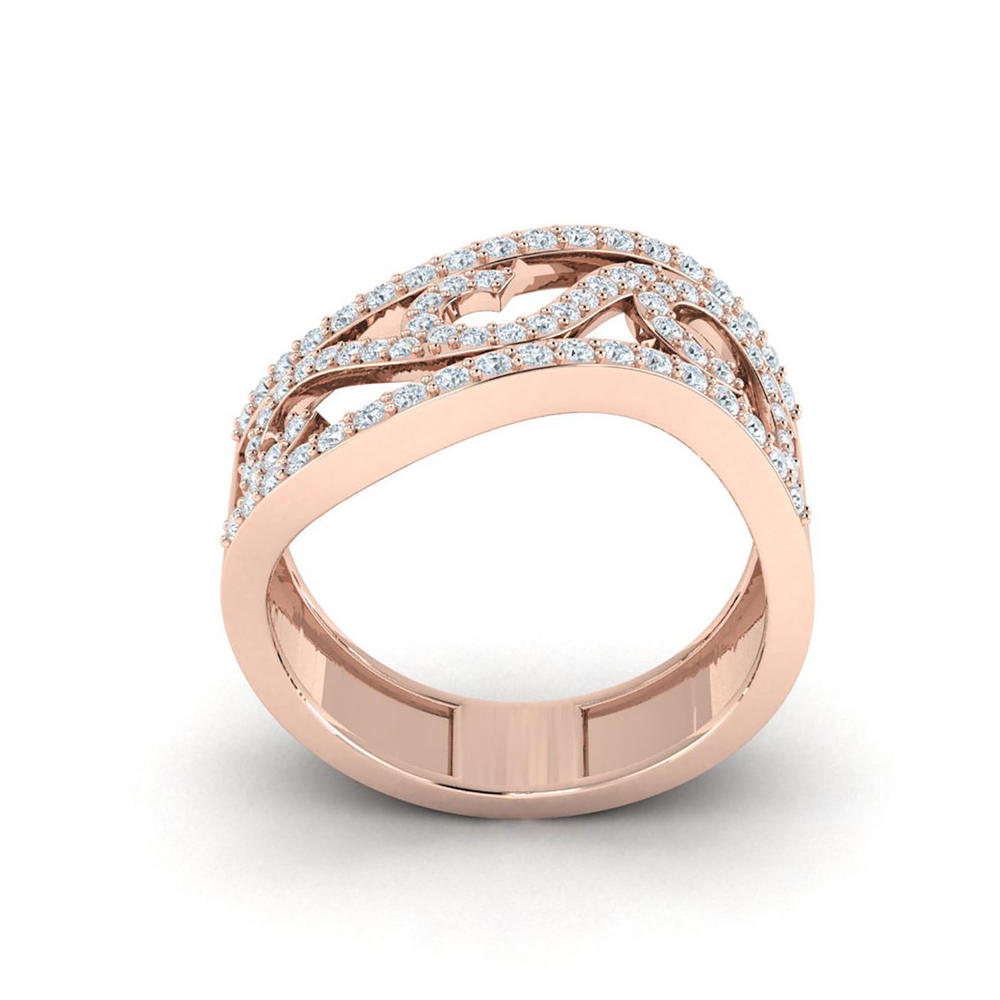 Jewel We Sell 0.5ctw Round Cut Diamond Fancy Bridal Wave Engagement Ring Solid Anniversary Band 14K Rose Gold FG VS