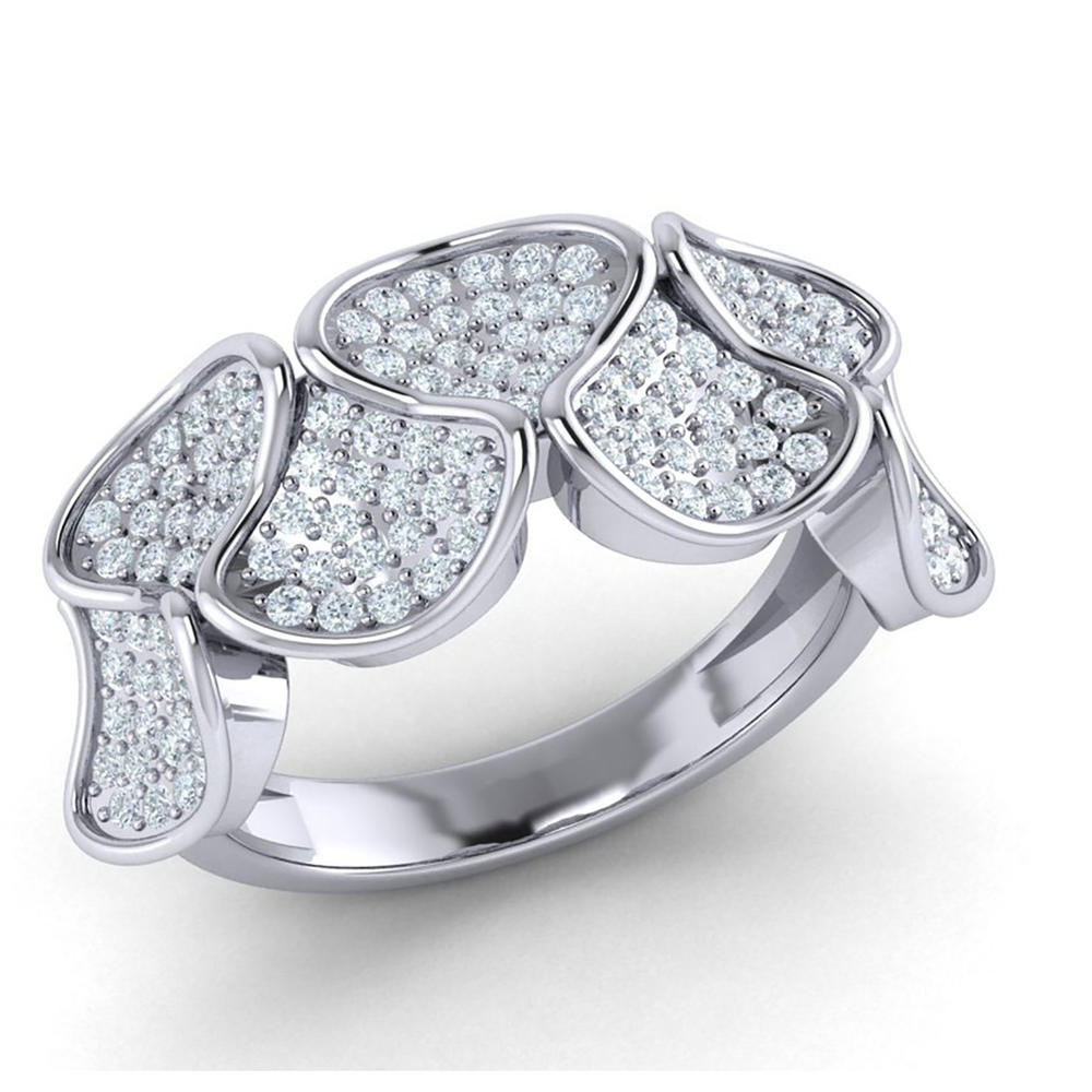 Jewel We Sell 0.75ct Round Cut Not Enhanced Diamond Classic 3-Row Bridal Wedding Band Anniversary Ring 14K White Gold