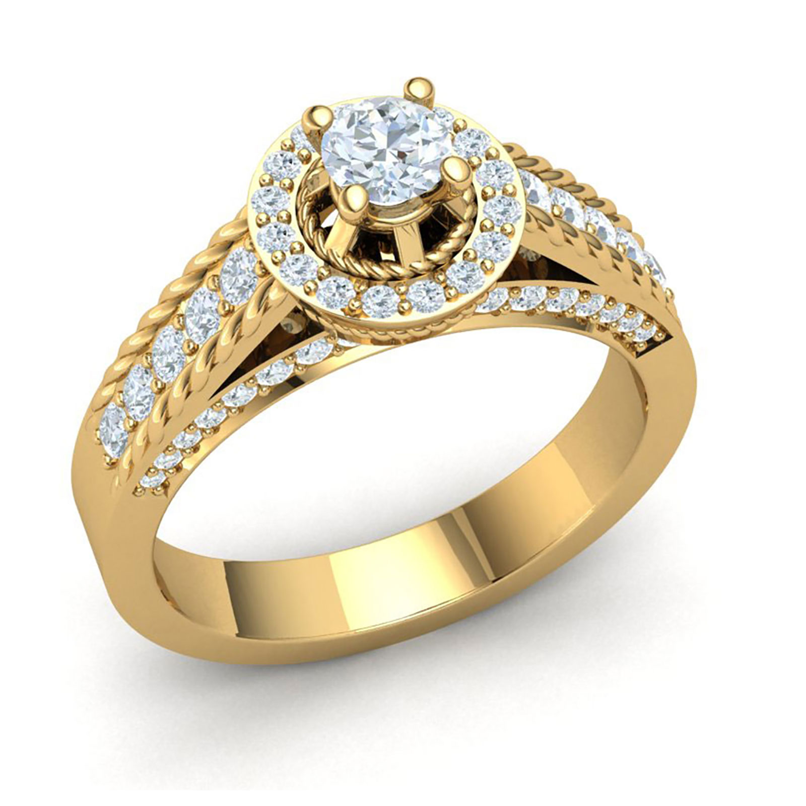 Jewel We Sell 1carat Round Cut Diamond Bridal Cathedral Halo Engagement Ring Anniversary Band 18K Yellow Gold FG VS2