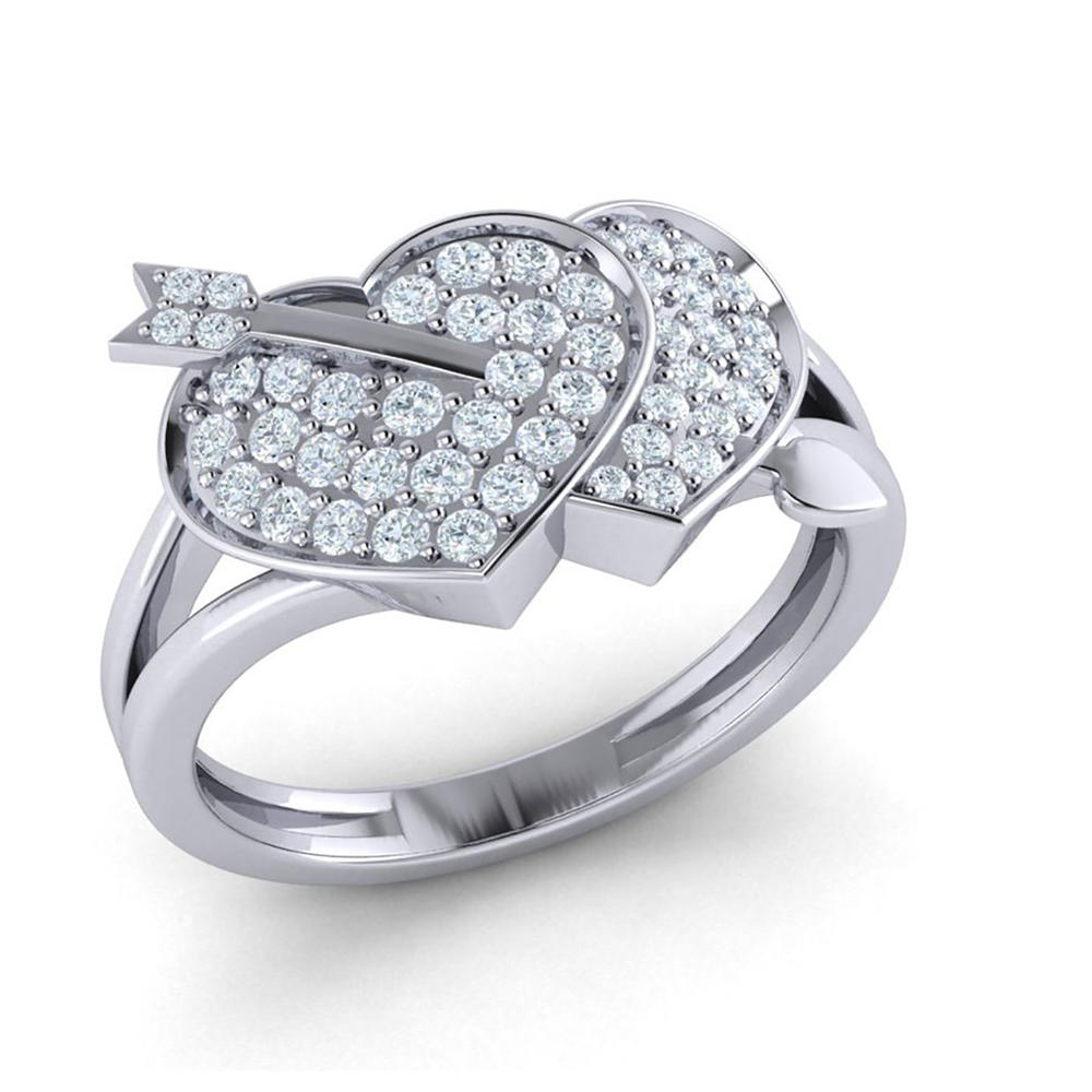 Jewel We Sell Genuine 0.5ct Round Cut Diamond Cupid Arrow Heart Anniversary Band Ring Bridal 18K White Gold