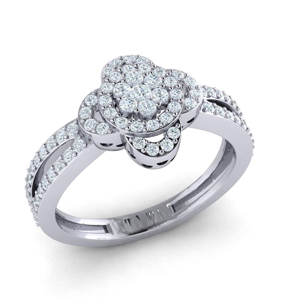 Jewel We Sell 1ctw Round Cut Diamond Fancy Flower Split Shank Cluster Ring Bridal Anniversary Band 18K White Gold H SI2