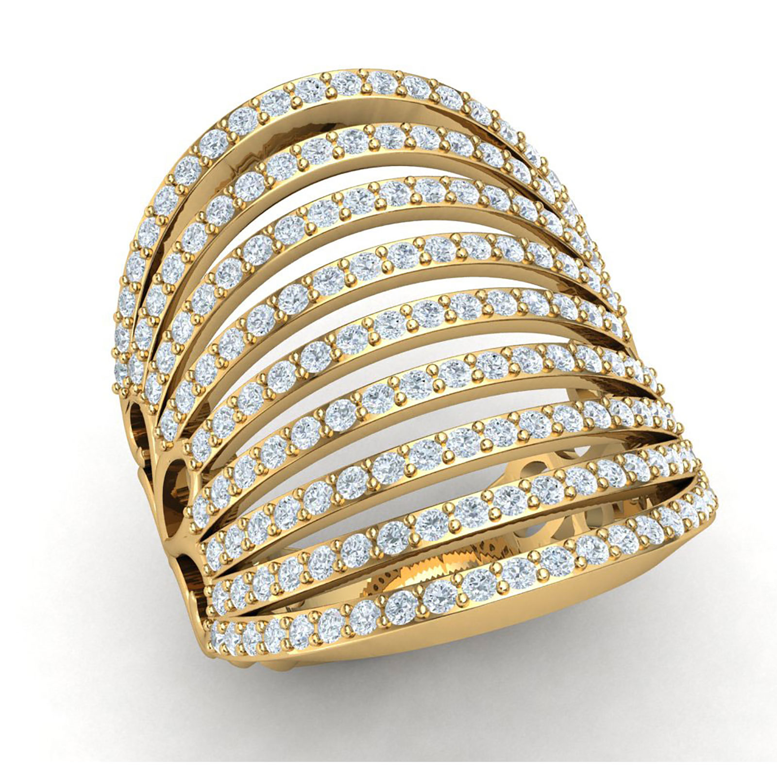 Jewel We Sell Genuine 1.5ct Round Cut Diamond Women's Wide MultiRow Fancy Bridal Ring Anniversary 18K Yellow Gold