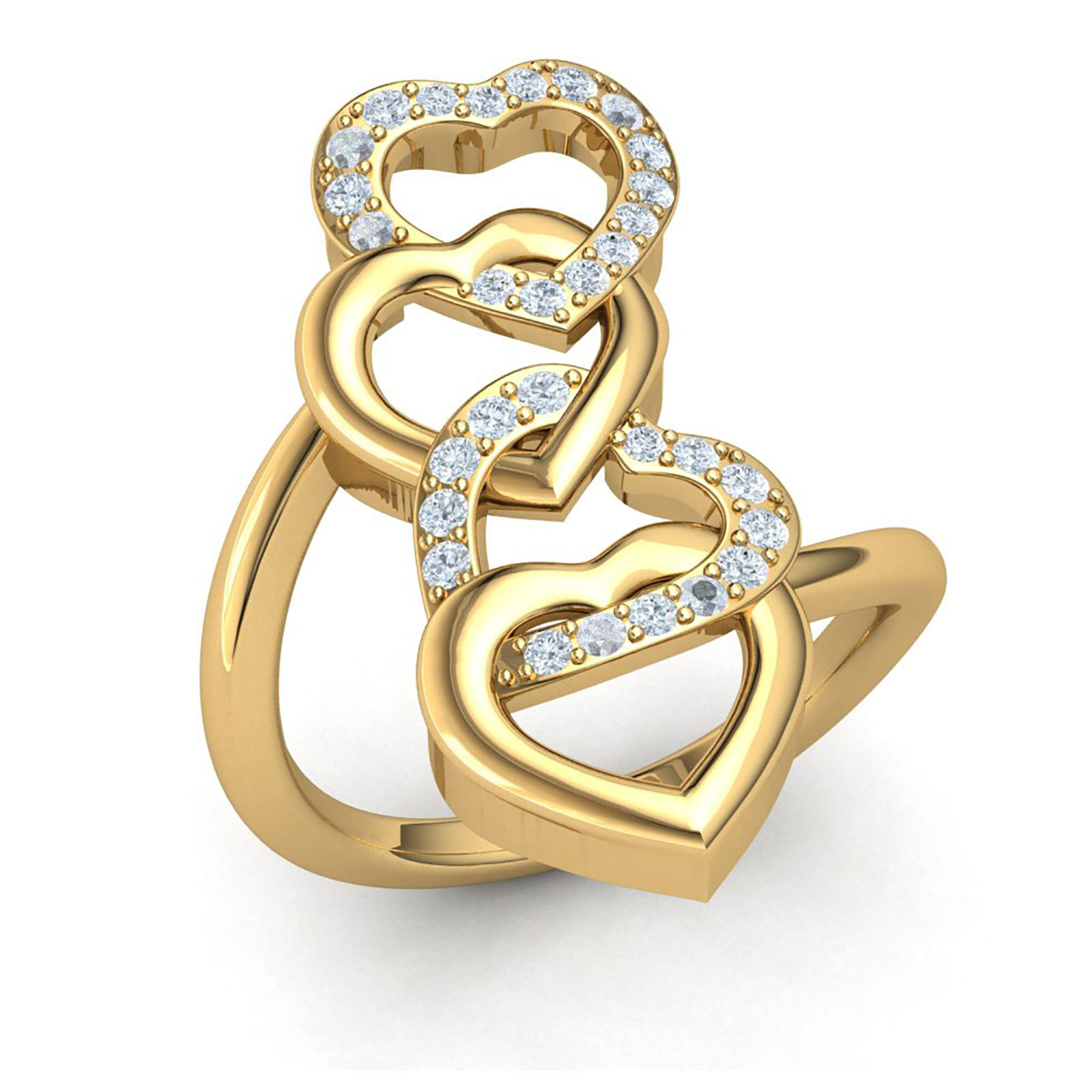 Jewel We Sell Genuine 0.5ctw Round Cut Diamond Fancy Intertwined Linked Hearts Ring Bridal Anniversary 18K Yellow Gold