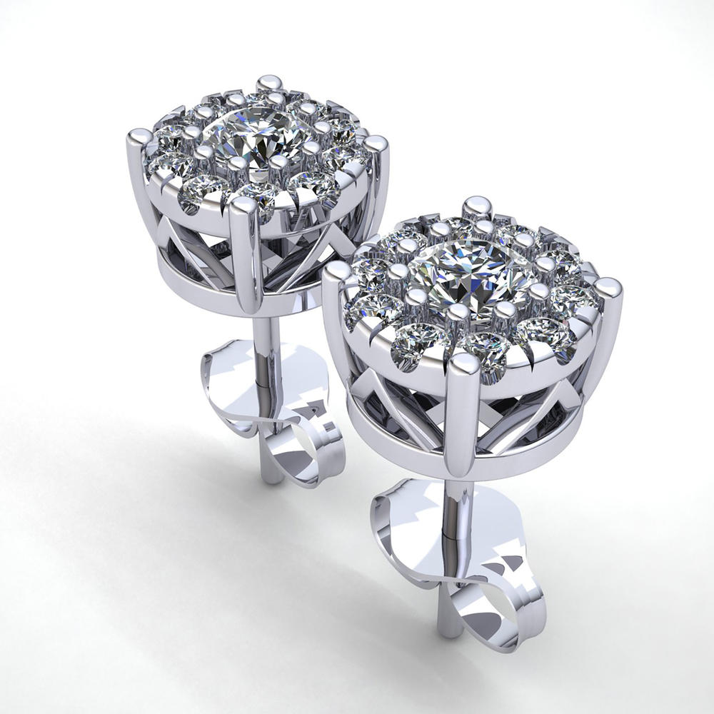 Jewel We Sell 2carat Round Cut Diamond Ladies Cluster Stud Earrings 14K White, Yellow or Rose Gold FG VS