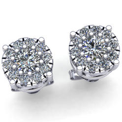 Jewel We Sell 2carat Round Cut Diamond Ladies Cluster Stud Earrings 14K White, Yellow or Rose Gold FG VS