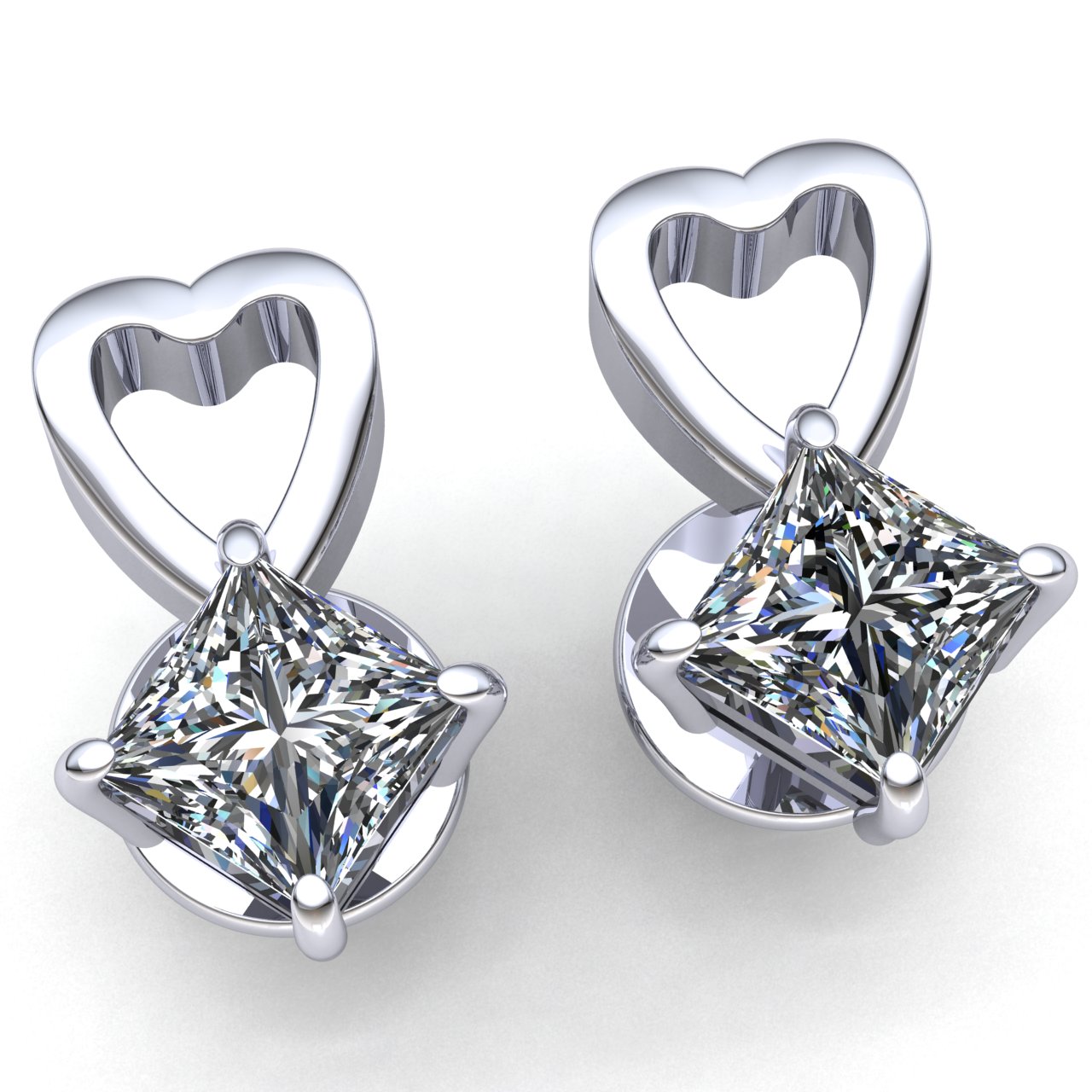 Jewel We Sell Genuine 1/4ct Princess Cut Diamond Ladies Heart Solitaire Stud Earrings Solid 18K White, Yellow, or Rose Gold F VS1