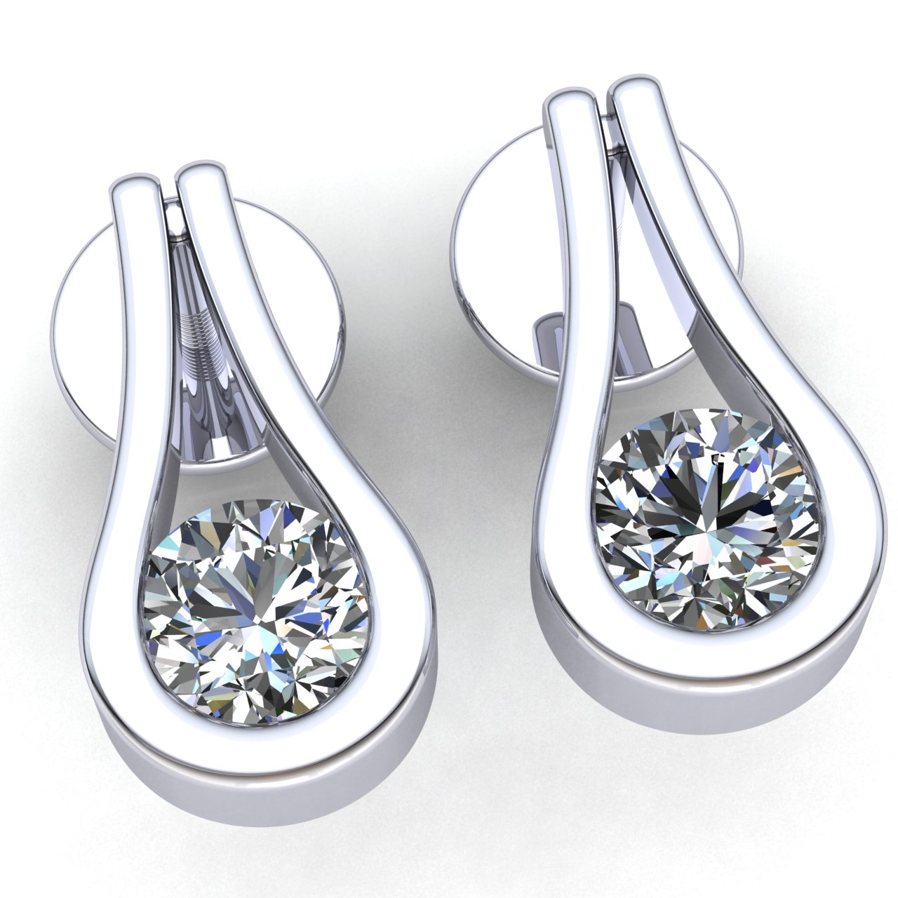 Jewel We Sell Real 1.5carat Round Cut Diamond Ladies U Drop Solitaire Stud Earrings Solid 18K White, Yellow, or Rose Gold F VS1
