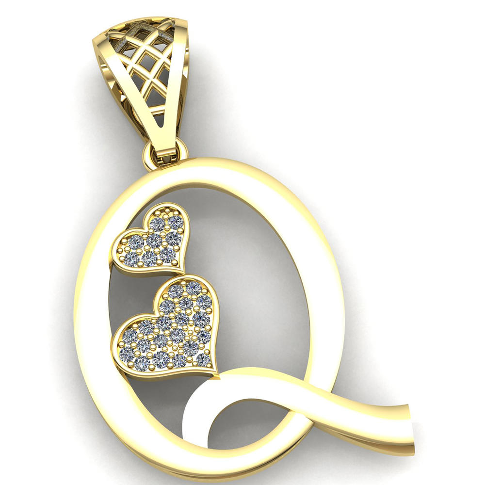 Jewel We Sell 1ct Round Cut Not Enhanced Diamond Ladies Alphabet Initial Letter 'Q' Pendant 18K Yellow Gold G SI1