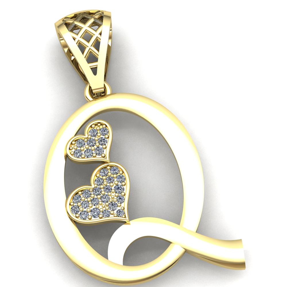 Jewel We Sell 0.15ct Round Brilliant Cut Diamond Ladies Alphabet Initial Letter 'Q' Pendant 18K Yellow Gold G SI1