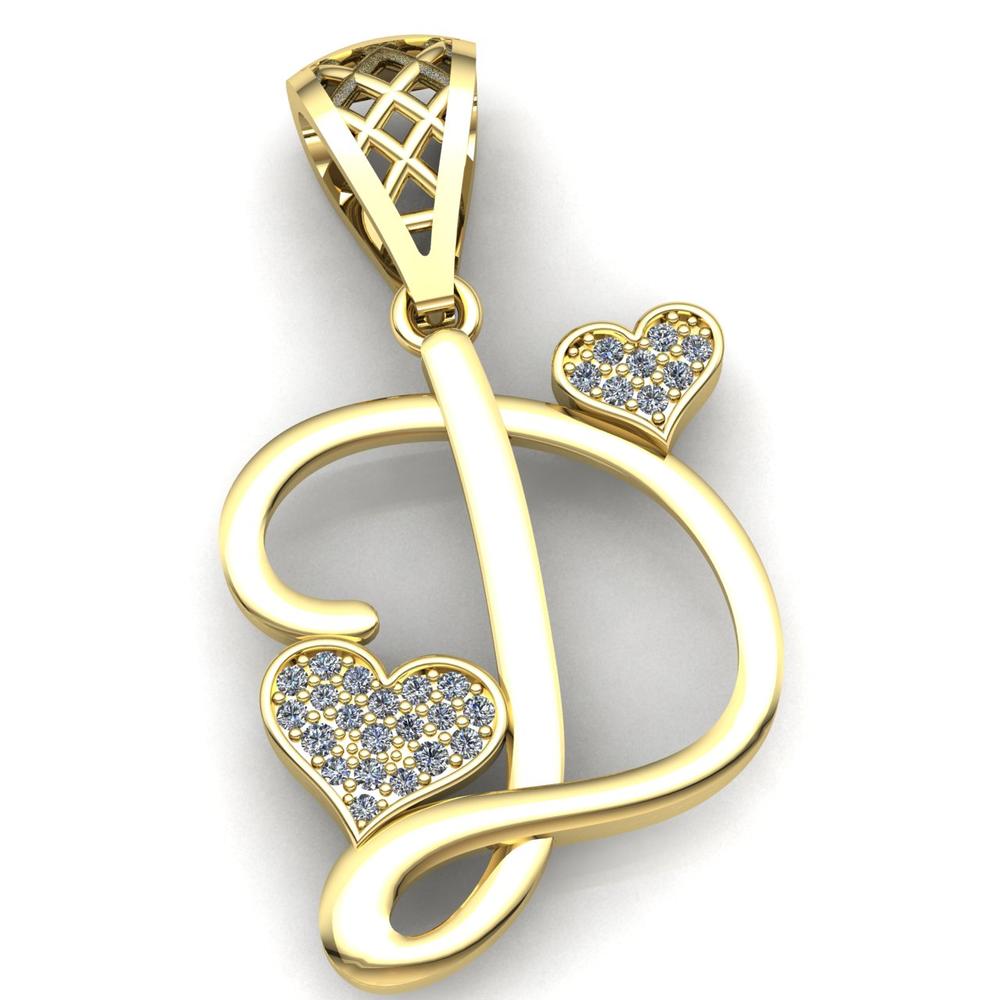 Jewel We Sell Genuine 0.15ct Round Cut Diamond Ladies Alphabet Initial Letter 'D' Pendant Solid 10K Yellow Gold H SI2