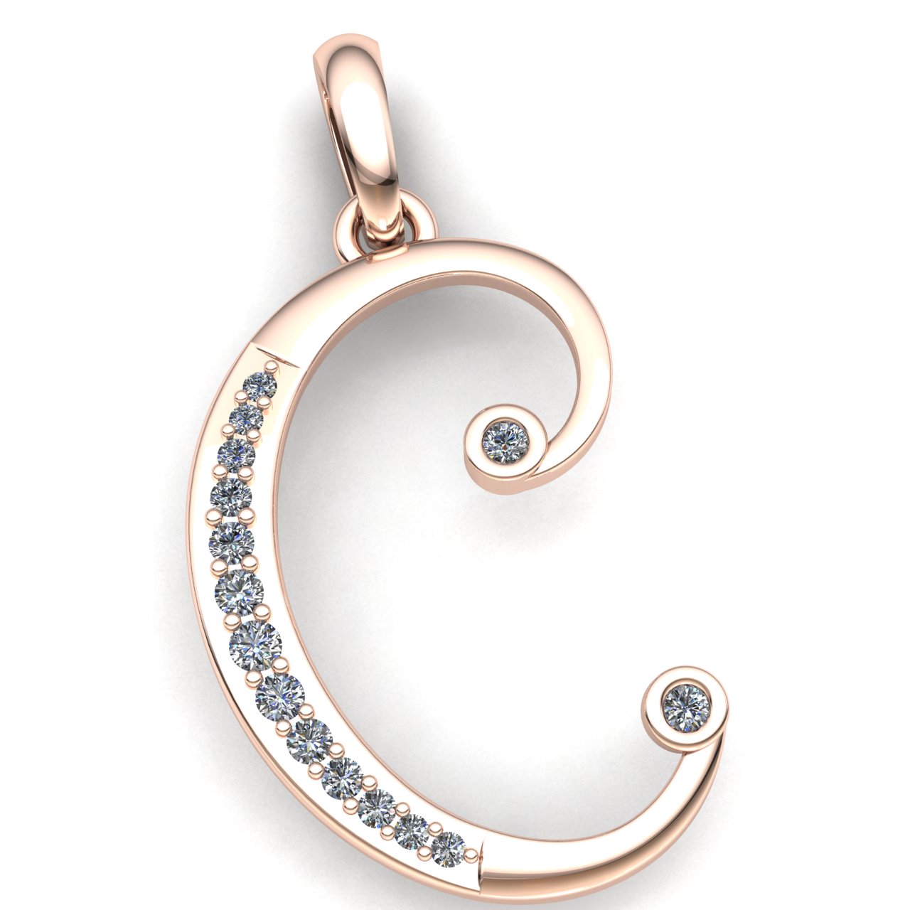 Jewel We Sell Genuine 0.5ctw Round Cut Diamond Ladies Initial Letter Alphabet 'C' Pendant Solid 14K Rose Gold GH SI2