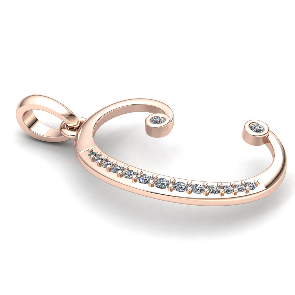 Jewel We Sell 0.33carat Round Cut Diamond Ladies Initial Letter Alphabet 'C' Pendant Solid 10K Rose Gold GH SI1